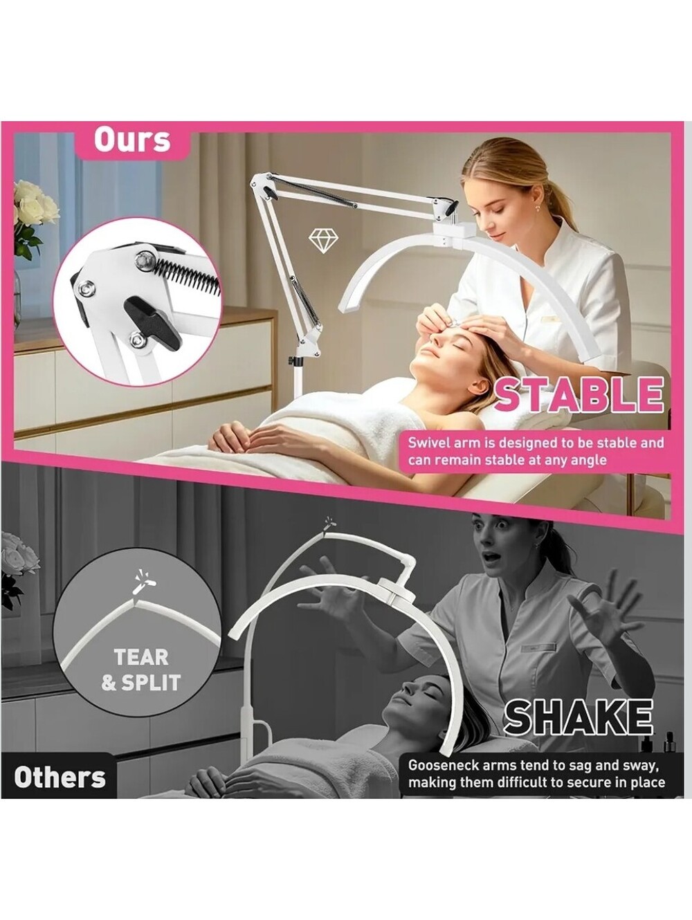28" Half Moon Lash Light with 5X Magnifier Rolling Base & Tray for Estheticians - Picture 7 of 10